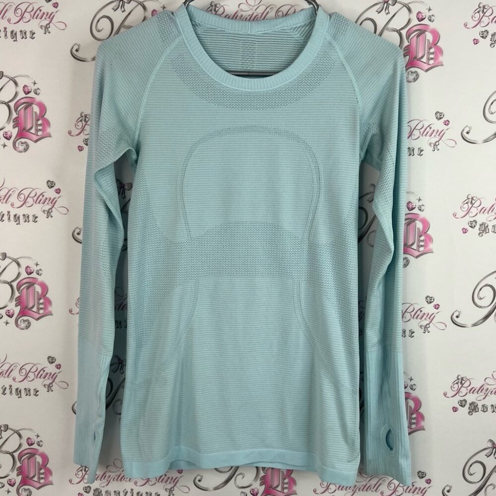 Lululemon long sleeve tight fitting aqua yoga Light Blue Long Sleeve Top